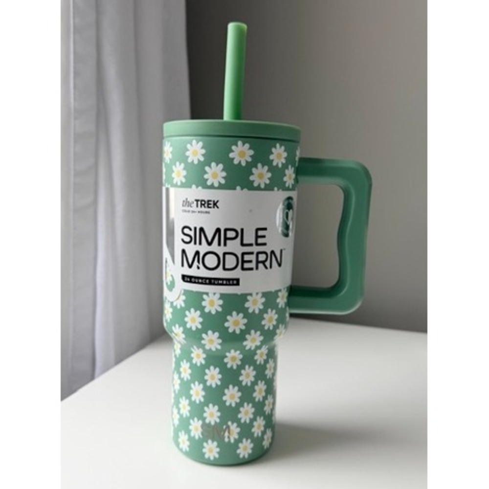 Simple Modern Trek Tumbler 24oz Green Daisy‎ Floral Insulated Travel Mug NEW